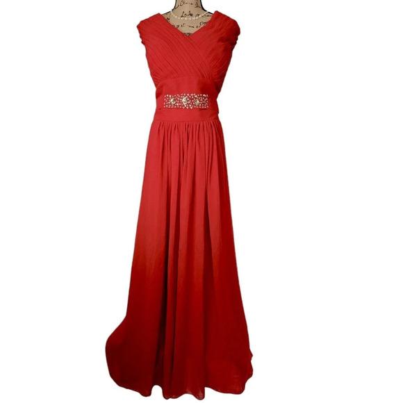 Womens Plus Elegant Princess Maxi Rhinestone Prom Gown Red Sizes 3x-4x; 26-28 - Picture 1 of 16